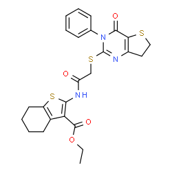 ChemSpider 2D Image | Ethyl 2-({[(4-oxo-3-phenyl-3,4,6,7-tetrahydrothieno[3,2-d]pyrimidin-2-yl)sulfanyl]acetyl}amino)-4,5,6,7-tetrahydro-1-benzothiophene-3-carboxylate | C25H25N3O4S3