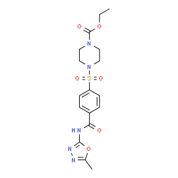 ChemSpider 2D Image | Ethyl 4-({4-[(5-methyl-1,3,4-oxadiazol-2-yl)carbamoyl]phenyl}sulfonyl)-1-piperazinecarboxylate | C17H21N5O6S