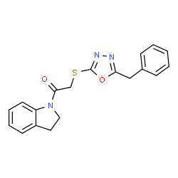 ChemSpider 2D Image | 2-[(5-Benzyl-1,3,4-oxadiazol-2-yl)sulfanyl]-1-(2,3-dihydro-1H-indol-1-yl)ethanone | C19H17N3O2S