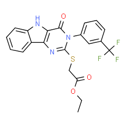 ChemSpider 2D Image | Ethyl ({4-oxo-3-[3-(trifluoromethyl)phenyl]-4,5-dihydro-3H-pyrimido[5,4-b]indol-2-yl}sulfanyl)acetate | C21H16F3N3O3S