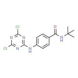 ChemSpider 2D Image | N-(tert-Butyl)-4-[(4,6-dichloro-1,3,5-triazin-2-yl)amino]benzamide | C14H15Cl2N5O