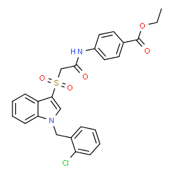 ChemSpider 2D Image | Ethyl 4-[({[1-(2-chlorobenzyl)-1H-indol-3-yl]sulfonyl}acetyl)amino]benzoate | C26H23ClN2O5S