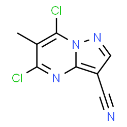 ChemSpider 2D Image | 5,7-Dichloro-6-methylpyrazolo[1,5-a]pyrimidine-3-carbonitrile | C8H4Cl2N4