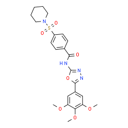 ChemSpider 2D Image | 4-(1-Piperidinylsulfonyl)-N-[5-(3,4,5-trimethoxyphenyl)-1,3,4-oxadiazol-2-yl]benzamide | C23H26N4O7S