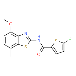 ChemSpider 2D Image | 5-Chloro-N-(4-methoxy-7-methyl-1,3-benzothiazol-2-yl)-2-thiophenecarboxamide | C14H11ClN2O2S2