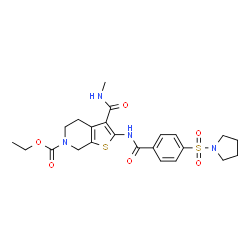 ChemSpider 2D Image | Ethyl 3-(methylcarbamoyl)-2-{[4-(1-pyrrolidinylsulfonyl)benzoyl]amino}-4,7-dihydrothieno[2,3-c]pyridine-6(5H)-carboxylate | C23H28N4O6S2
