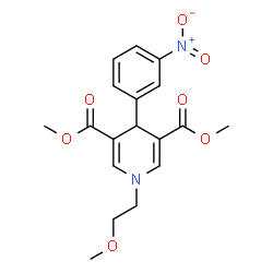 ChemSpider 2D Image | Dimethyl 1-(2-methoxyethyl)-4-(3-nitrophenyl)-1,4-dihydro-3,5-pyridinedicarboxylate | C18H20N2O7