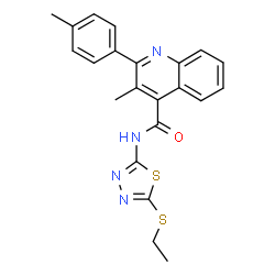 ChemSpider 2D Image | N-[5-(Ethylsulfanyl)-1,3,4-thiadiazol-2-yl]-3-methyl-2-(4-methylphenyl)-4-quinolinecarboxamide | C22H20N4OS2