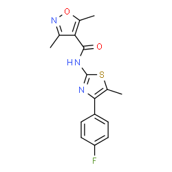 ChemSpider 2D Image | N-[4-(4-Fluorophenyl)-5-methyl-1,3-thiazol-2-yl]-3,5-dimethyl-1,2-oxazole-4-carboxamide | C16H14FN3O2S