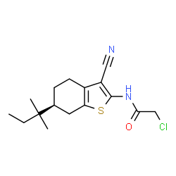 ChemSpider 2D Image | 2-Chloro-N-[(6S)-3-cyano-6-(2-methyl-2-butanyl)-4,5,6,7-tetrahydro-1-benzothiophen-2-yl]acetamide | C16H21ClN2OS