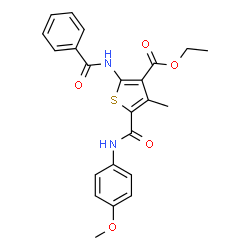 ChemSpider 2D Image | Ethyl 2-(benzoylamino)-5-[(4-methoxyphenyl)carbamoyl]-4-methyl-3-thiophenecarboxylate | C23H22N2O5S
