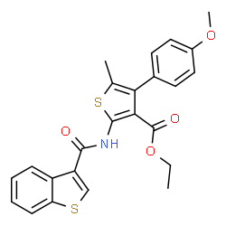 ChemSpider 2D Image | Ethyl 2-[(1-benzothiophen-3-ylcarbonyl)amino]-4-(4-methoxyphenyl)-5-methyl-3-thiophenecarboxylate | C24H21NO4S2