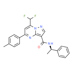 ChemSpider 2D Image | 7-(Difluoromethyl)-5-(4-methylphenyl)-N-[(1R)-1-phenylethyl]pyrazolo[1,5-a]pyrimidine-3-carboxamide | C23H20F2N4O
