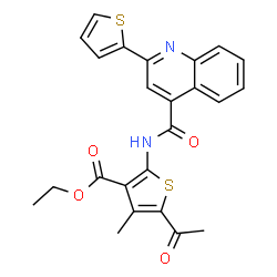 ChemSpider 2D Image | Ethyl 5-acetyl-4-methyl-2-({[2-(2-thienyl)-4-quinolinyl]carbonyl}amino)-3-thiophenecarboxylate | C24H20N2O4S2