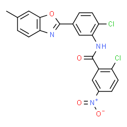 ChemSpider 2D Image | 2-Chloro-N-[2-chloro-5-(6-methyl-1,3-benzoxazol-2-yl)phenyl]-5-nitrobenzamide | C21H13Cl2N3O4