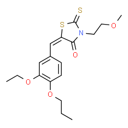 ChemSpider 2D Image | (5E)-5-(3-Ethoxy-4-propoxybenzylidene)-3-(2-methoxyethyl)-2-thioxo-1,3-thiazolidin-4-one | C18H23NO4S2