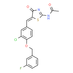 ChemSpider 2D Image | N-[(5Z)-5-{3-Chloro-4-[(3-fluorobenzyl)oxy]benzylidene}-4-oxo-4,5-dihydro-1,3-thiazol-2-yl]acetamide | C19H14ClFN2O3S
