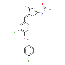 ChemSpider 2D Image | N-[(5Z)-5-{3-Chloro-4-[(4-fluorobenzyl)oxy]benzylidene}-4-oxo-4,5-dihydro-1,3-thiazol-2-yl]acetamide | C19H14ClFN2O3S