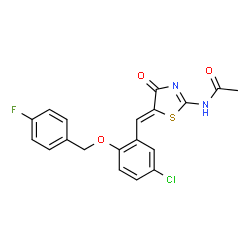 ChemSpider 2D Image | N-[(5Z)-5-{5-Chloro-2-[(4-fluorobenzyl)oxy]benzylidene}-4-oxo-4,5-dihydro-1,3-thiazol-2-yl]acetamide | C19H14ClFN2O3S
