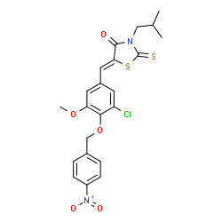 ChemSpider 2D Image | (5Z)-5-{3-Chloro-5-methoxy-4-[(4-nitrobenzyl)oxy]benzylidene}-3-isobutyl-2-thioxo-1,3-thiazolidin-4-one | C22H21ClN2O5S2