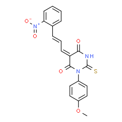 ChemSpider 2D Image | (5E)-1-(4-Methoxyphenyl)-5-[(2E)-3-(2-nitrophenyl)-2-propen-1-ylidene]-2-thioxodihydro-4,6(1H,5H)-pyrimidinedione | C20H15N3O5S