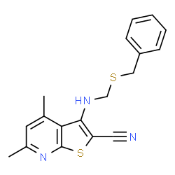 ChemSpider 2D Image | 3-{[(Benzylsulfanyl)methyl]amino}-4,6-dimethylthieno[2,3-b]pyridine-2-carbonitrile | C18H17N3S2