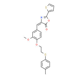 ChemSpider 2D Image | (4E)-4-(3-Methoxy-4-{2-[(4-methylphenyl)sulfanyl]ethoxy}benzylidene)-2-(2-thienyl)-1,3-oxazol-5(4H)-one | C24H21NO4S2