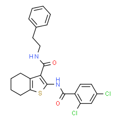 ChemSpider 2D Image | 2-[(2,4-Dichlorobenzoyl)amino]-N-(2-phenylethyl)-4,5,6,7-tetrahydro-1-benzothiophene-3-carboxamide | C24H22Cl2N2O2S