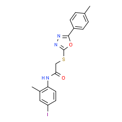 ChemSpider 2D Image | N-(4-Iodo-2-methylphenyl)-2-{[5-(4-methylphenyl)-1,3,4-oxadiazol-2-yl]sulfanyl}acetamide | C18H16IN3O2S