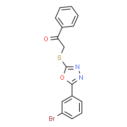 ChemSpider 2D Image | 2-{[5-(3-Bromophenyl)-1,3,4-oxadiazol-2-yl]sulfanyl}-1-phenylethanone | C16H11BrN2O2S