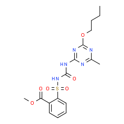 ChemSpider 2D Image | Methyl 2-{[(4-butoxy-6-methyl-1,3,5-triazin-2-yl)carbamoyl]sulfamoyl}benzoate | C17H21N5O6S