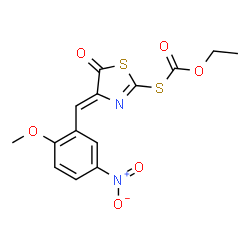 ChemSpider 2D Image | O-Ethyl S-[(4Z)-4-(2-methoxy-5-nitrobenzylidene)-5-oxo-4,5-dihydro-1,3-thiazol-2-yl] carbonothioate | C14H12N2O6S2
