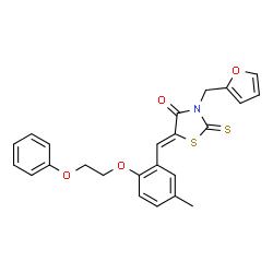 ChemSpider 2D Image | (5Z)-3-(2-Furylmethyl)-5-[5-methyl-2-(2-phenoxyethoxy)benzylidene]-2-thioxo-1,3-thiazolidin-4-one | C24H21NO4S2