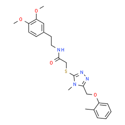 ChemSpider 2D Image | N-[2-(3,4-Dimethoxyphenyl)ethyl]-2-({4-methyl-5-[(2-methylphenoxy)methyl]-4H-1,2,4-triazol-3-yl}sulfanyl)acetamide | C23H28N4O4S