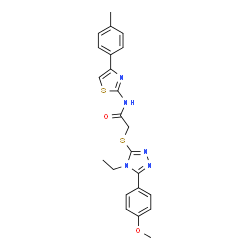 ChemSpider 2D Image | 2-{[4-Ethyl-5-(4-methoxyphenyl)-4H-1,2,4-triazol-3-yl]sulfanyl}-N-[4-(4-methylphenyl)-1,3-thiazol-2-yl]acetamide | C23H23N5O2S2