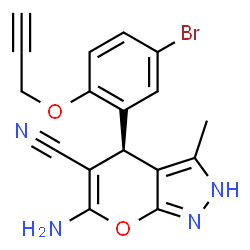 ChemSpider 2D Image | (4R)-6-Amino-4-[5-bromo-2-(2-propyn-1-yloxy)phenyl]-3-methyl-2,4-dihydropyrano[2,3-c]pyrazole-5-carbonitrile | C17H13BrN4O2