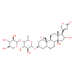 ChemSpider 2D Image | (3beta,5beta)-3-{[(4xi)-6-Deoxy-4-O-(beta-D-xylopyranosyl)-L-xylo-hexopyranosyl]oxy}-14,16-dihydroxy-19-oxocard-20(22)-enolide | C34H50O14