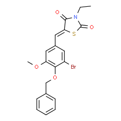 ChemSpider 2D Image | (5Z)-5-[4-(Benzyloxy)-3-bromo-5-methoxybenzylidene]-3-ethyl-1,3-thiazolidine-2,4-dione | C20H18BrNO4S