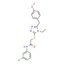 ChemSpider 2D Image | N-(3-Chlorophenyl)-2-{[4-ethyl-5-(4-methoxybenzyl)-4H-1,2,4-triazol-3-yl]sulfanyl}acetamide | C20H21ClN4O2S