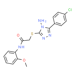 ChemSpider 2D Image | 2-[[4-Amino-5-(4-chlorophenyl)-4H-1,2,4-triazol-3-yl]thio]-N-(2-methoxyphenyl)acetamide | C17H16ClN5O2S