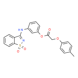 ChemSpider 2D Image | 3-[(1,1-Dioxido-1,2-benzothiazol-3-yl)amino]phenyl (4-methylphenoxy)acetate | C22H18N2O5S