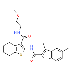 ChemSpider 2D Image | N-{3-[(2-Methoxyethyl)carbamoyl]-4,5,6,7-tetrahydro-1-benzothiophen-2-yl}-3,5-dimethyl-1-benzofuran-2-carboxamide | C23H26N2O4S