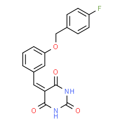 ChemSpider 2D Image | 5-{3-[(4-Fluorobenzyl)oxy]benzylidene}-2,4,6(1H,3H,5H)-pyrimidinetrione | C18H13FN2O4