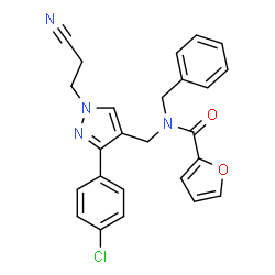 ChemSpider 2D Image | N-Benzyl-N-{[3-(4-chlorophenyl)-1-(2-cyanoethyl)-1H-pyrazol-4-yl]methyl}-2-furamide | C25H21ClN4O2
