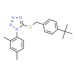 ChemSpider 2D Image | 1-(2,4-Dimethylphenyl)-5-{[4-(2-methyl-2-propanyl)benzyl]sulfanyl}-1H-tetrazole | C20H24N4S