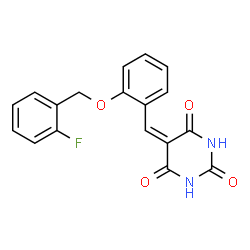 ChemSpider 2D Image | 5-{2-[(2-Fluorobenzyl)oxy]benzylidene}-2,4,6(1H,3H,5H)-pyrimidinetrione | C18H13FN2O4