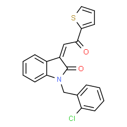 ChemSpider 2D Image | (3Z)-1-(2-Chlorobenzyl)-3-[2-oxo-2-(2-thienyl)ethylidene]-1,3-dihydro-2H-indol-2-one | C21H14ClNO2S