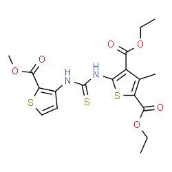 ChemSpider 2D Image | Diethyl 5-({[2-(methoxycarbonyl)-3-thienyl]carbamothioyl}amino)-3-methyl-2,4-thiophenedicarboxylate | C18H20N2O6S3