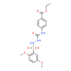 ChemSpider 2D Image | Ethyl 4-[({2-[(2,5-dimethoxyphenyl)sulfonyl]hydrazino}carbonyl)amino]benzoate | C18H21N3O7S