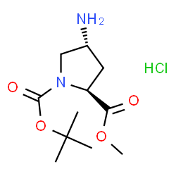 ChemSpider 2D Image | 1-tert-Butyl 2-methyl (2S,4R)-4-amino-1,2-pyrrolidinedicarboxylate hydrochloride | C11H21ClN2O4